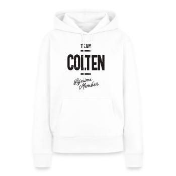 Benutzerdefinierter Colten-Name - Frauen Premium Bio Hoodie - Weiß - Vorne - Julia (174cm)
