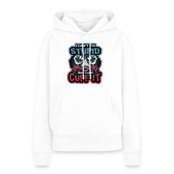 Je ne peux pas réparer la stupidité - Sweat à capuche Premium bio Femme - blanc - Devant - Julia (174cm)