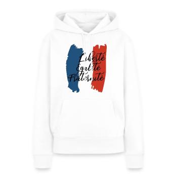 Liberté Égalité Fraternité - Sweat à capuche Premium bio Femme - blanc - Devant - Julia (174cm)