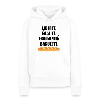 Liberté Egalité Fraternité Baguette - Sweat à capuche Premium bio Femme - blanc - Devant - Julia (174cm)