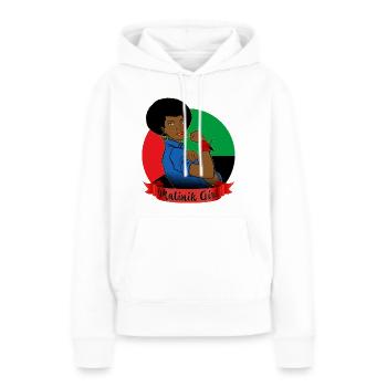 Matinik Girl Femme Forte Drapeau Martinique - Sweat à capuche Premium bio Femme - blanc - Devant - Julia (174cm)