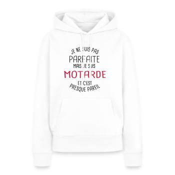 Pas parfaite mais motarde - Sweat à capuche Premium bio Femme - blanc - Devant - Julia (174cm)