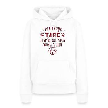 t-shirt j'ai un chien taré courez humour cadeau - Sweat à capuche Premium bio Femme - blanc - Devant - Julia (174cm)