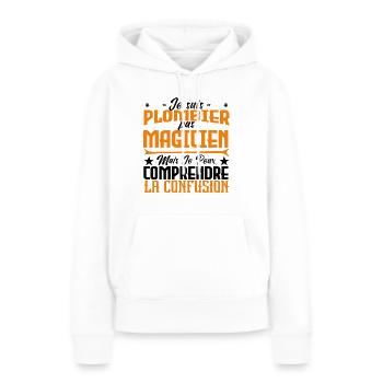 Plomberie | Plombier pas magicien - Sweat à capuche Premium bio Femme - blanc - Devant - Julia (174cm)