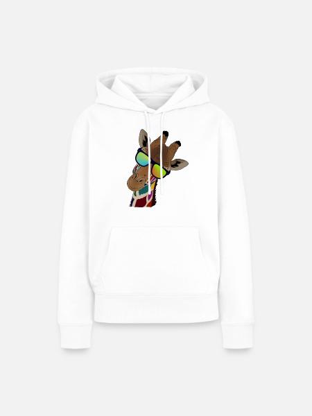 Regenbogen Giraffe mit Sonnebrille Geschenkidee - Frauen Premium Bio Hoodie - Weiß