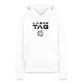 Étiquette laser - Sweat à capuche Premium bio Femme - blanc - Devant - Julia (174cm)