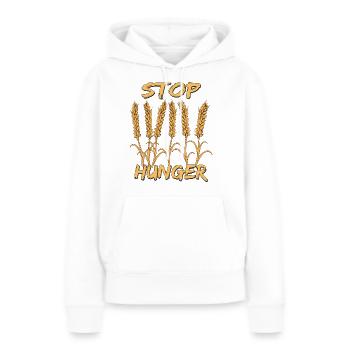 STOP HUNGER - Frauen Premium Bio Hoodie - Weiß - Vorne - Julia (174cm)