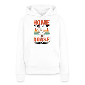 La maison est l’endroit où mon oie est Oie Oie Oie - Sweat à capuche Premium bio Femme - blanc - Devant - Julia (174cm)