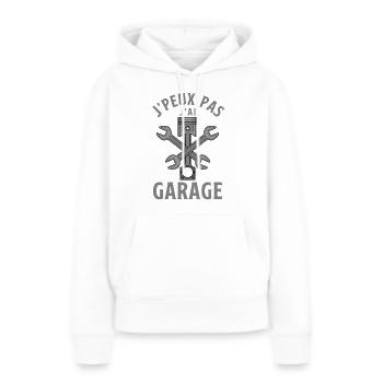 Je peux pas j ai garage - Sweat à capuche Premium bio Femme - blanc - Devant - Julia (174cm)