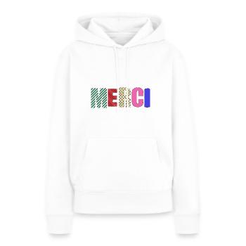 MERCI - Sweat à capuche Premium bio Femme - blanc - Devant - Julia (174cm)