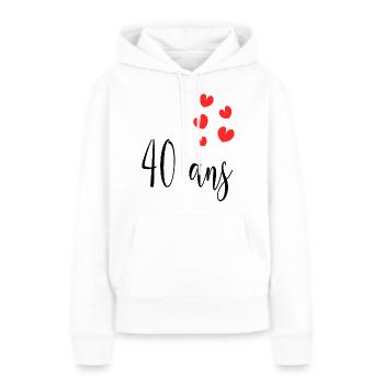 40. 40 ANS. 40e ANNIVERSAIRE. ANNIVERSAIRE 40 ANS. - Sweat à capuche Premium bio Femme - blanc - Devant - Julia (174cm)