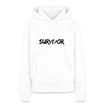 "Survivor" Schwarze Pinselschrift - Frauen Premium Bio Hoodie - Weiß - Vorne - Julia (174cm)