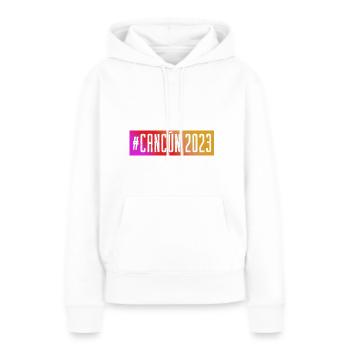 Cancun 2023 - Sweat à capuche Premium bio Femme - blanc - Devant - Julia (174cm)