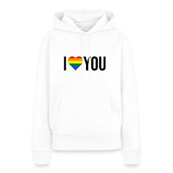 je t'aime LGBT - Sweat à capuche Premium bio Femme - blanc - Devant - Julia (174cm)