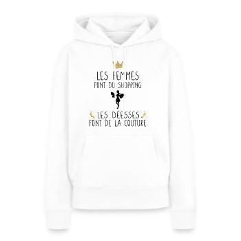 Couture - Cadeau - Humour - Couturière - Sweat à capuche Premium bio Femme - blanc - Devant - Julia (174cm)