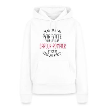 Pas parfaite mais sapeur pompier - Sweat à capuche Premium bio Femme - blanc - Devant - Julia (174cm)