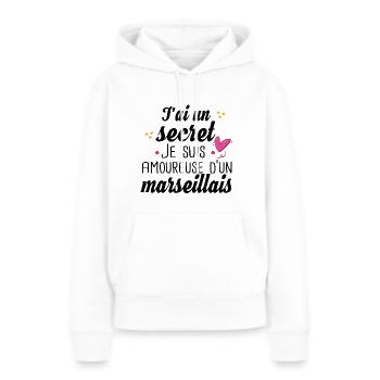 Marseillais Marseille Femme Cadeau Amour Humour - Sweat à capuche Premium bio Femme - blanc - Devant - Julia (174cm)