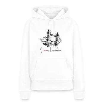 Love London – Tower Bridge Sketch | T-Shirt Voyage - Sweat à capuche Premium bio Femme - blanc - Devant - Julia (174cm)