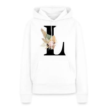 lettre L fleuris - Sweat à capuche Premium bio Femme - blanc - Devant - Julia (174cm)