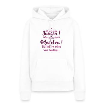 Kleiner Junge | ich will einen jungen oder ein - Frauen Premium Bio Hoodie - Weiß - Vorne - Julia (174cm)