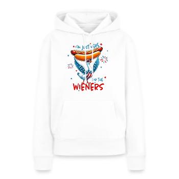 Je ne suis là que pour les saucisses - Sweat à capuche Premium bio Femme - blanc - Devant - Julia (174cm)