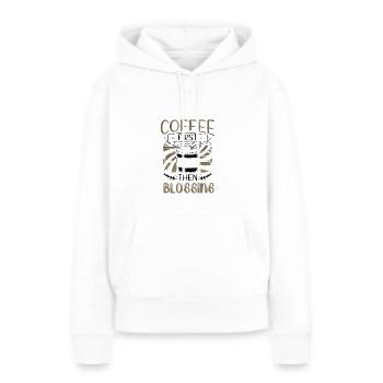 Blogger Cadeaux Café d’abord, puis Cadeaux de blogs - Sweat à capuche Premium bio Femme - blanc - Devant - Julia (174cm)