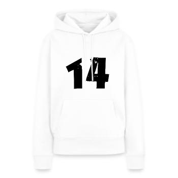 14 Nombre - Sweat à capuche Premium bio Femme - blanc - Devant - Julia (174cm)