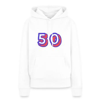 50. 50 ANS. 50e ANNIVERSAIRE. ANNIVERSAIRE 50 ANS. - Sweat à capuche Premium bio Femme - blanc - Devant - Julia (174cm)