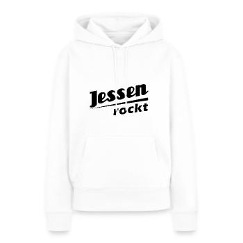 Jessen rockt - Textdesign mit Stadtnamen - Frauen Premium Bio Hoodie - Weiß - Vorne - Julia (174cm)