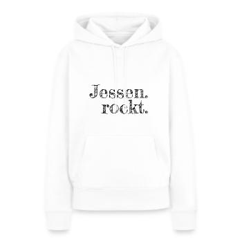 Jessen rockt - Textdesign mit Stadtnamen - Frauen Premium Bio Hoodie - Weiß - Vorne - Julia (174cm)
