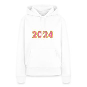 2024. ANNEE. BONNE ANNEE. SAINT SYLVESTRE - Sweat à capuche Premium bio Femme - blanc - Devant - Julia (174cm)