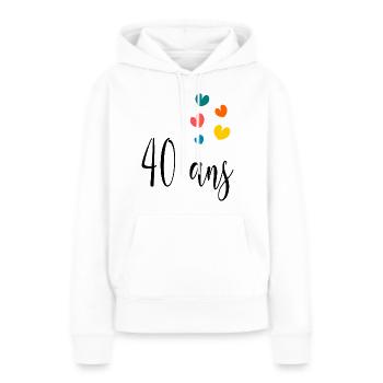 40. 40 ANS. 40e ANNIVERSAIRE. ANNIVERSAIRE 40 ANS. - Sweat à capuche Premium bio Femme - blanc - Devant - Julia (174cm)