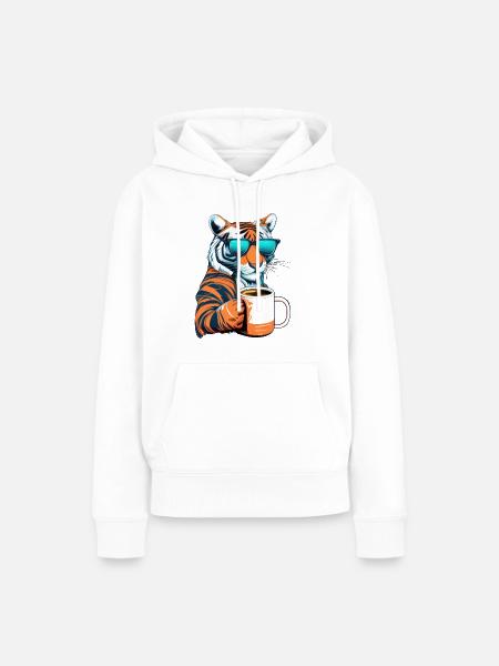 Tiger liebt Kaffee - Frauen Premium Bio Hoodie - Weiß