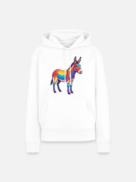 Bunte Eselregenbogen-Pop-Art-Aquarell - Frauen Premium Bio Hoodie - Weiß