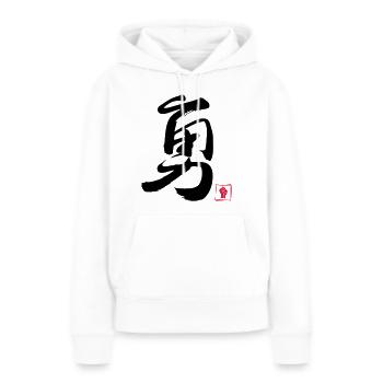 Courage Chinois - Sweat à capuche Premium bio Femme - blanc - Devant - Julia (174cm)