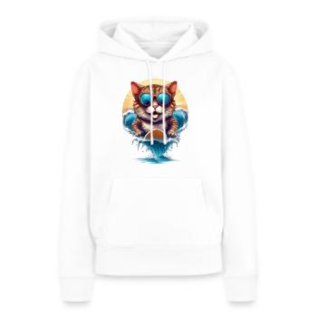 T-shirt « Chat surfeur » ! Un chat cool avec un soleil - Sweat à capuche Premium bio Femme - blanc - Devant - Julia (174cm)