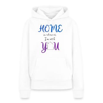 Phrase home est où que je sois avec vous - Sweat à capuche Premium bio Femme - blanc - Devant - Julia (174cm)