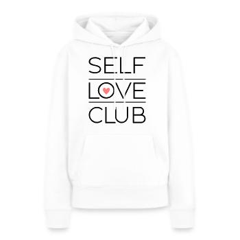 Club d’amour de soi - Sweat à capuche Premium bio Femme - blanc - Devant - Julia (174cm)
