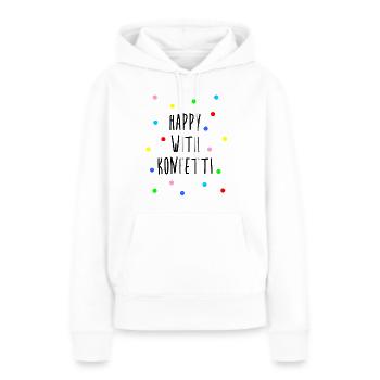 Heureux avec la fête des confettis disant confettis dictons - Sweat à capuche Premium bio Femme - blanc - Devant - Julia (174cm)