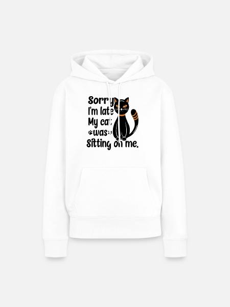 Schwarze sitzende Katze - Frauen Premium Bio Hoodie - Weiß