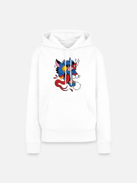 Trippy Wolf Tattoo - Frauen Premium Bio Hoodie - Weiß