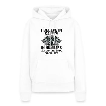 Propriétaire d’armes Je crois en la sécurité de - Sweat à capuche Premium bio Femme - blanc - Devant - Julia (174cm)