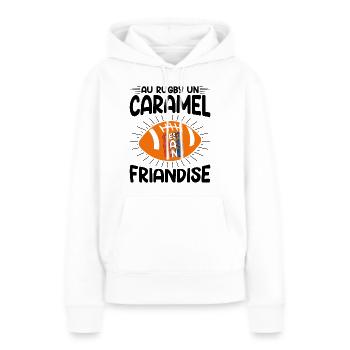 Au Rugby Un Caramel C'est Pas Une Friandise - Sweat à capuche Premium bio Femme - blanc - Devant - Julia (174cm)