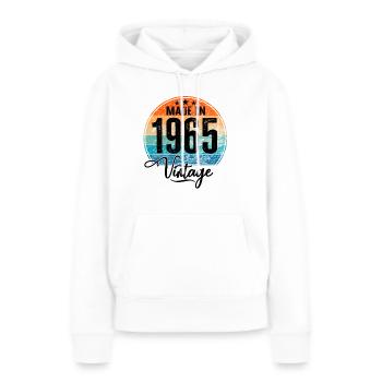 Millésime Fabriqué en 1965 Année de naissance 1965 Anniversaire - Sweat à capuche Premium bio Femme - blanc - Devant - Julia (174cm)