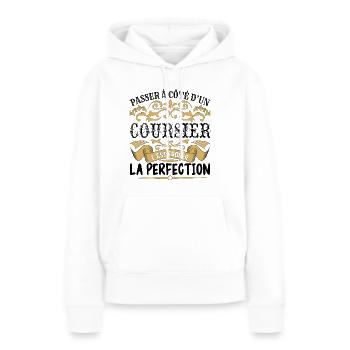 Coursier | le Meilleur cadeau Coursier - Sweat à capuche Premium bio Femme - blanc - Devant - Julia (174cm)