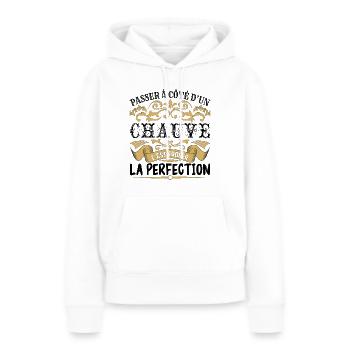 Chauve | le Meilleur cadeau Chauve - Sweat à capuche Premium bio Femme - blanc - Devant - Julia (174cm)