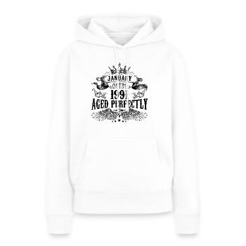 1991 | Januar Aged Perfectly 1991 Geburtstagsgeschenk - Frauen Premium Bio Hoodie - Weiß - Vorne - Julia (174cm)