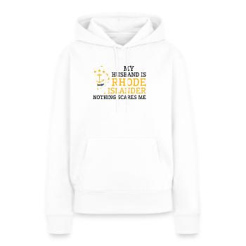 Rien ne me fait peur Mari rhode Islander - Sweat à capuche Premium bio Femme - blanc - Devant - Julia (174cm)