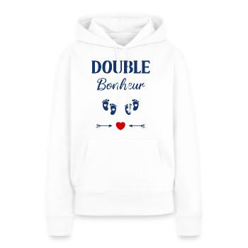 Double bonheur - Sweat à capuche Premium bio Femme - blanc - Devant - Julia (174cm)
