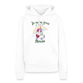 Je M'en Fou Je Suis La Future Mariée Licorne EVJF - Sweat à capuche Premium bio Femme - blanc - Devant - Julia (174cm)